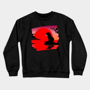 Aquatic Animal Vintage Sunset Cute Japanese Art Otter Crewneck Sweatshirt